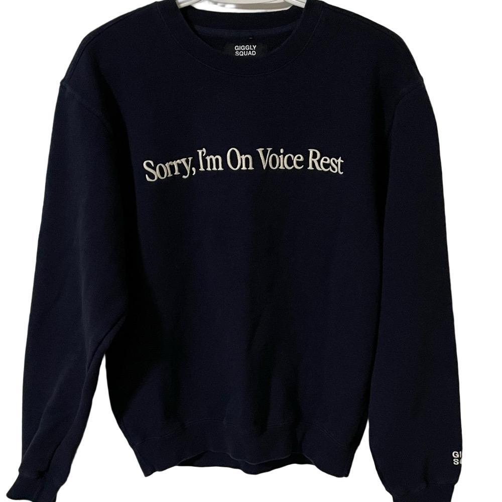 Giggly Squad Navy “Sorry, I'm On Voice Rest” Sweatshirt Size Small